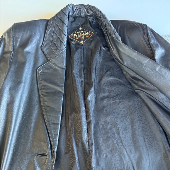 Vintage 70s 80s Charles Klein Black Leather Trench Coat Size Medium - Picture 13 of 16